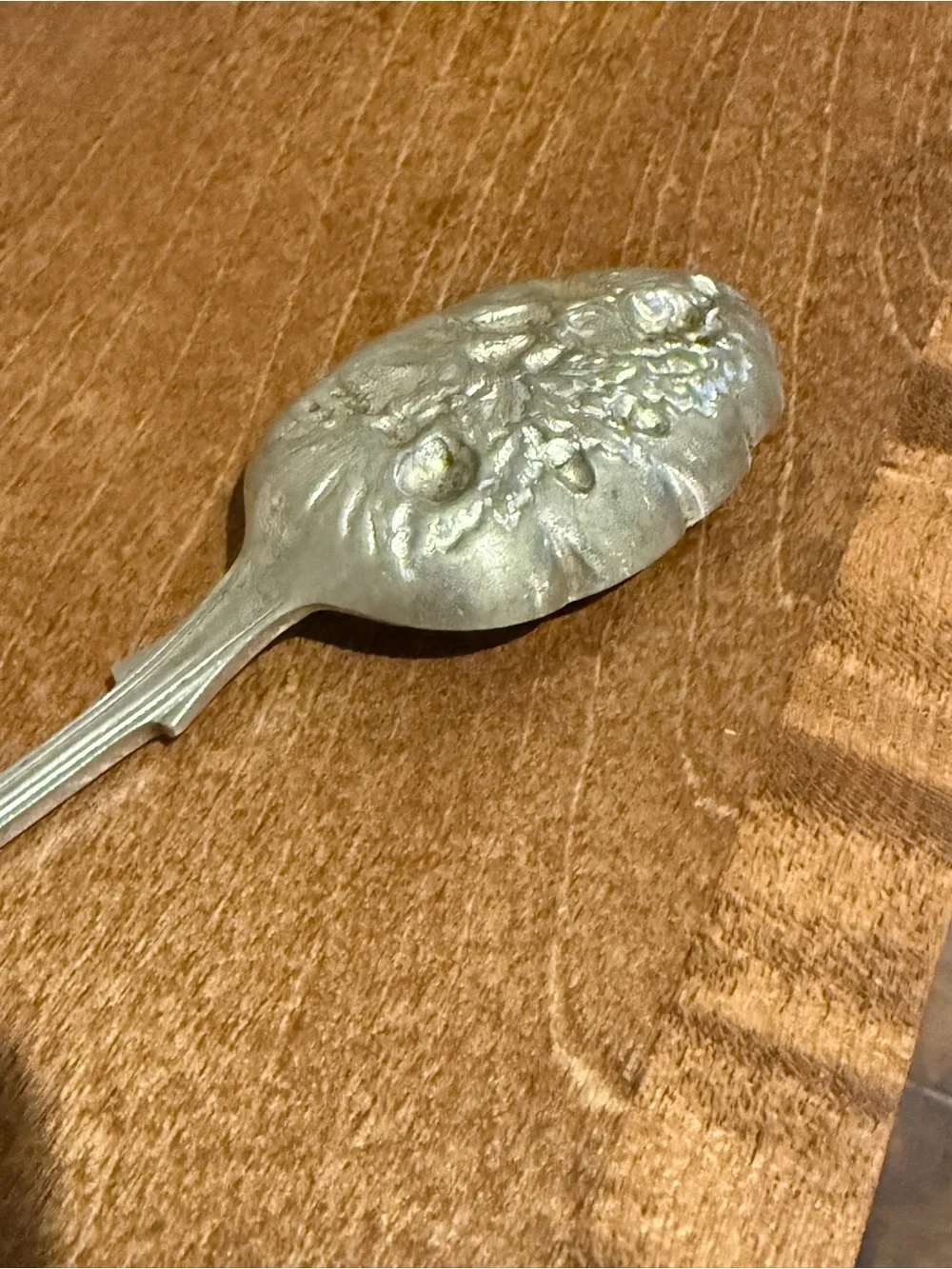 Victorian Silverplate Serving Spoon Ornate Fruit Floral Berry Pattern - Marked